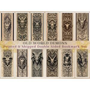 Old World Demons Bookmark Set Gothic Vintage Devil Art Baroque Style Collection